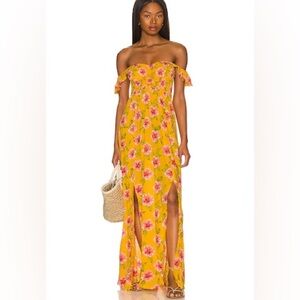 Tiare Hawaii Hollie Maxi Dress in Aloha Floral Sunshine- S/M- like new